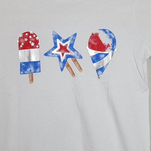 Crewcuts Factory sz 12 girls white T shirt Ice cream red white blue - Picture 2 of 6